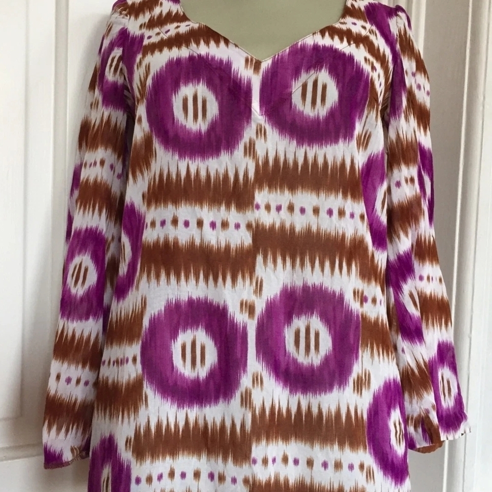 Trina Turk Purple and Brown Patterned Cotton Tunic